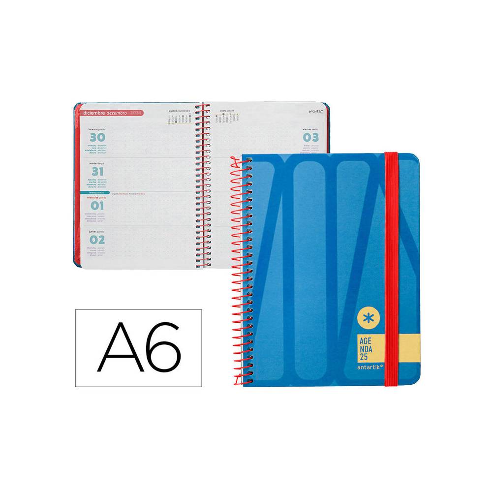 Agenda espiral antartik bold a6 2025 semana vista color azul papel 80 gr - 