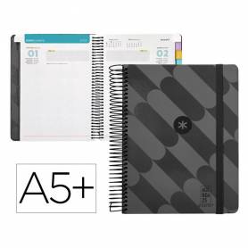 Agenda espiral antartik pattern a5+ 2025 día página color negro papel 80 gr - 