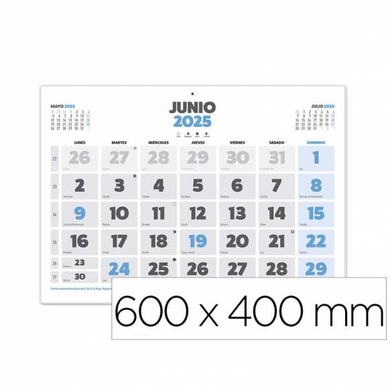 Calendario pared liderpapel clasico 2025 lomo engomado 60x40 cm papel 105 gr - 