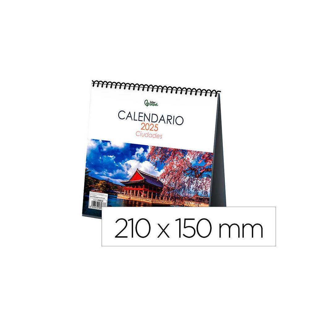 Calendario espiral triangular liderpapel de sobremesa imagenes 2025 21x15 cm papel 128 gr con pegatinas - 