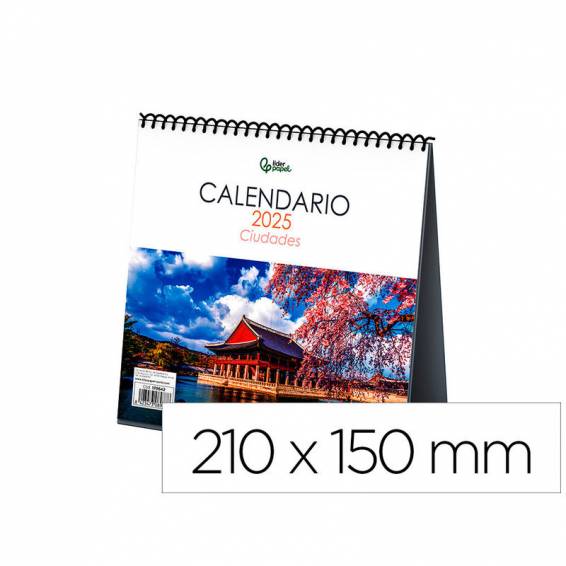 Calendario espiral triangular liderpapel de sobremesa imagenes 2025 21x15 cm papel 128 gr con pegatinas - 