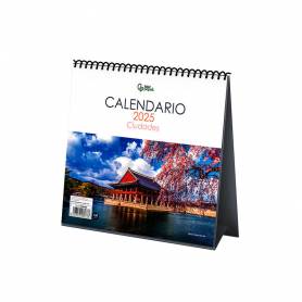 Calendario espiral triangular liderpapel de sobremesa imagenes 2025 21x15 cm papel 128 gr con pegatinas - 