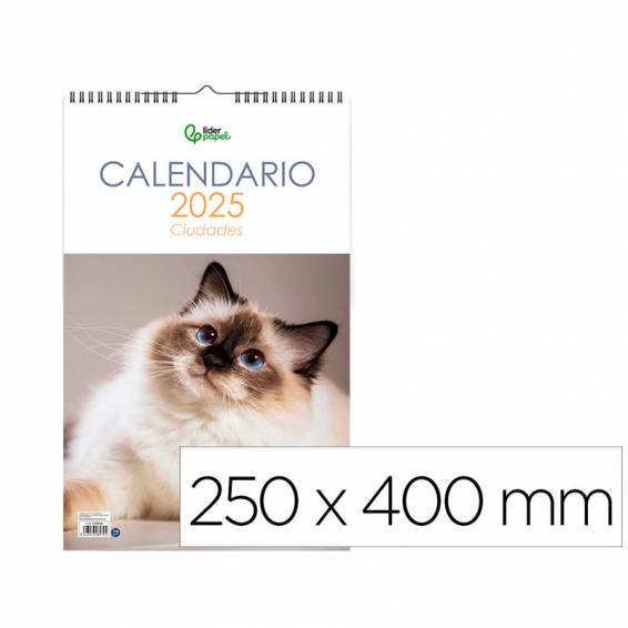 Calendario espiral pared liderpapel imagenes gatos 2025 para escribir 25x40 cm papel 157 gr - 