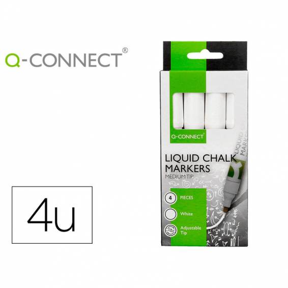 Rotulador q-connect tiza liquida punta redonda trazo 3 mm caja de 4 unidades color blanco - KF16282