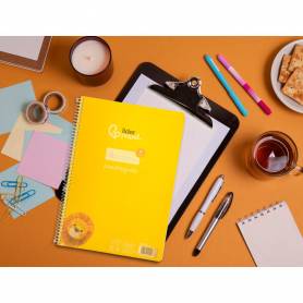 Cuaderno espiral liderpapel din a4 pautaguia tapa plastico80h 90gr cuadro pautado 4mm con margen color amarillo - BE35