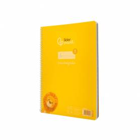 Cuaderno espiral liderpapel din a4 pautaguia tapa plastico80h 90gr cuadro pautado 4mm con margen color amarillo - BE35