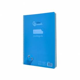 Cuaderno espiral liderpapel din a4 pautaguia tapa plastico80h 90gr cuadro pautado 4mm con margen color azul - BE36