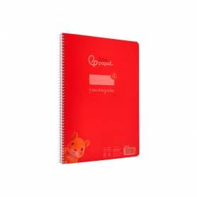 Cuaderno espiral liderpapel din a4 pautaguia tapa plastico80h 90gr cuadro pautado 4mm con margen color rojo - BE33