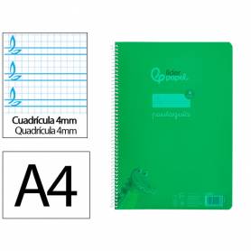 Cuaderno espiral liderpapel din a4 pautaguia tapa plastico80h 90gr cuadro pautado 4mm con margen color verde - BE37