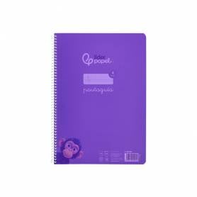 Cuaderno espiral liderpapel din a4 pautaguia tapa plastico80h 90gr cuadro pautado 4mm con margen color lila - BE38