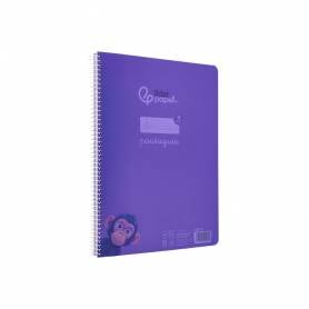 Cuaderno espiral liderpapel din a4 pautaguia tapa plastico80h 90gr cuadro pautado 4mm con margen color lila - BE38