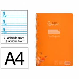 Cuaderno espiral liderpapel din a4 pautaguia tapa plastico80h 90gr cuadro pautado 4mm con margen color naranja - BE64