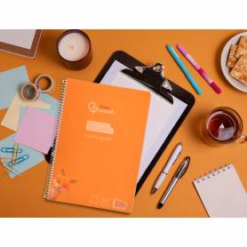 Cuaderno espiral liderpapel din a4 pautaguia tapa plastico80h 90gr cuadro pautado 4mm con margen color naranja - BE64