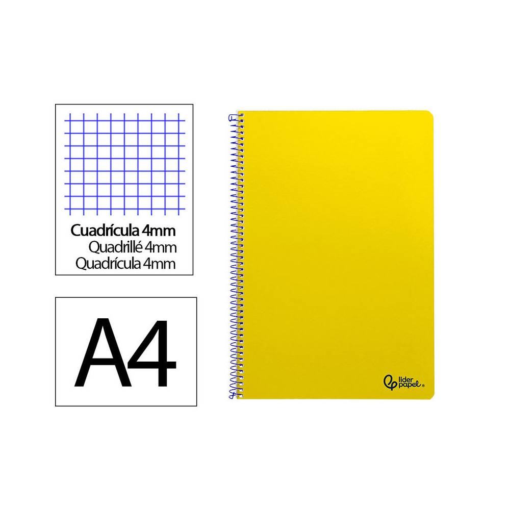 Cuaderno espiral liderpapel din a4 smart tapa blanda 80h 75gr cuadro 4mm con margen color amarillo - BF93