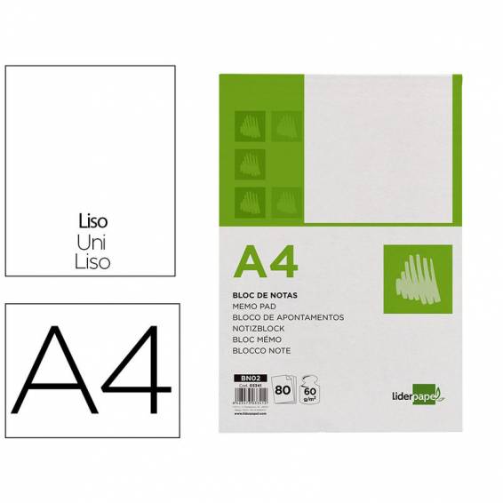 Bloc notas liderpapel liso a4 80 hojas 60g/m2