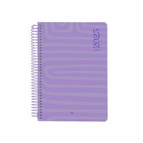 Agenda espiral liderpapel syros a5 2025 dia pagina color morado papel 60 gr