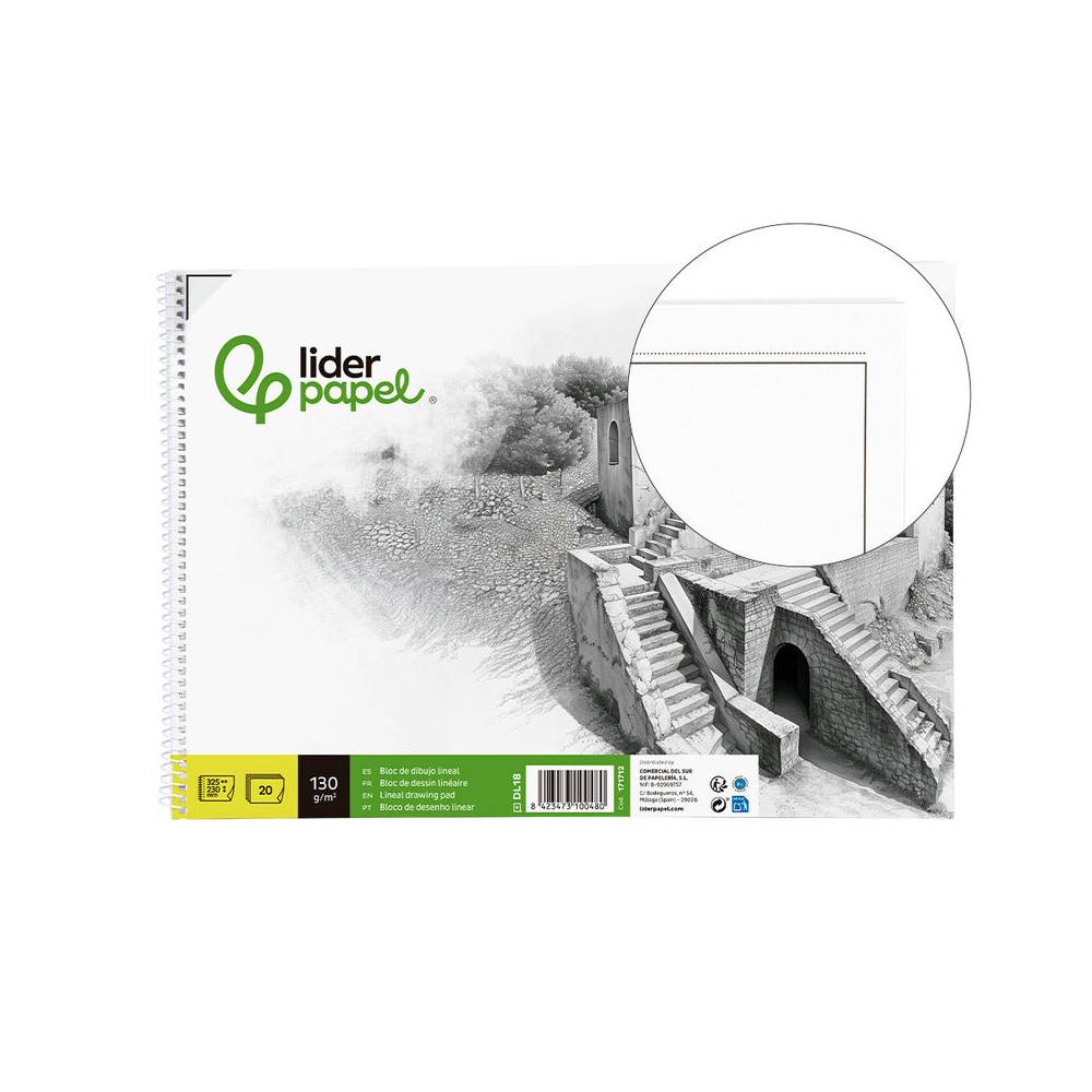 Bloc dibujo liderpapel lineal historico 230x325mm 20 hojas 130g m2 con recuadro perforado - DL18