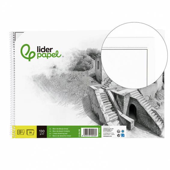 Bloc dibujo liderpapel lineal historico 230x325mm 20 hojas 130g m2 con recuadro perforado - DL18