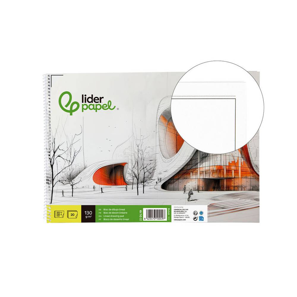 Bloc dibujo liderpapel lineal vanguardia 230x325mm 20 hojas 130g m2 con recuadro perforado - DL19