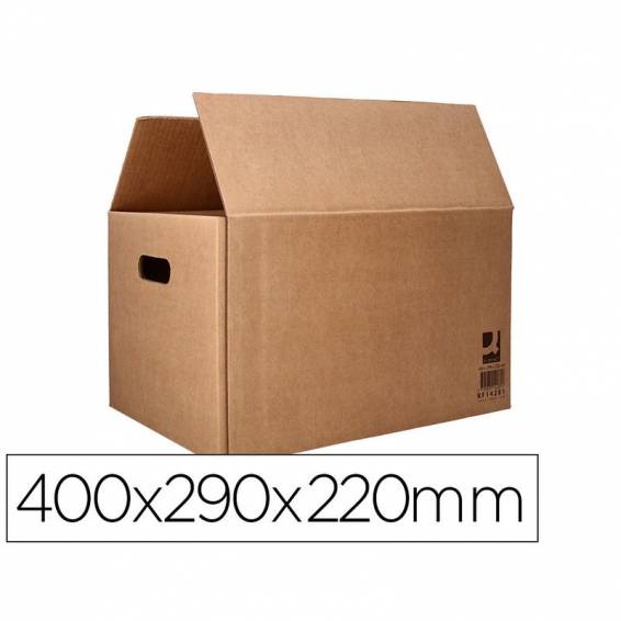 Caja para embalar q-connect americana con asas carton reciclado canal simple 5 mm color kraft 400x290x220 mm - KF14281