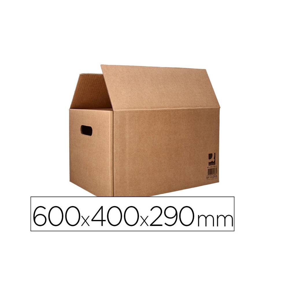 Caja para embalar q-connect americana con asas carton reciclado canal simple 5 mm color kraft 600x400x290 mm - KF14283