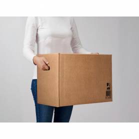 Caja para embalar q-connect americana ultrarresistente conasas carton canal doble 7 mm color kraft 430x300x250 mm - KF14288