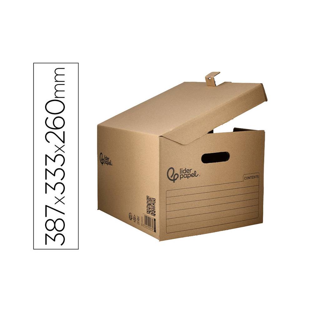 Cajon contenedor liderpapel carton manual para 3 cajas archivo def. folio   3 archivadores a-z 387x333x260mm - GA04