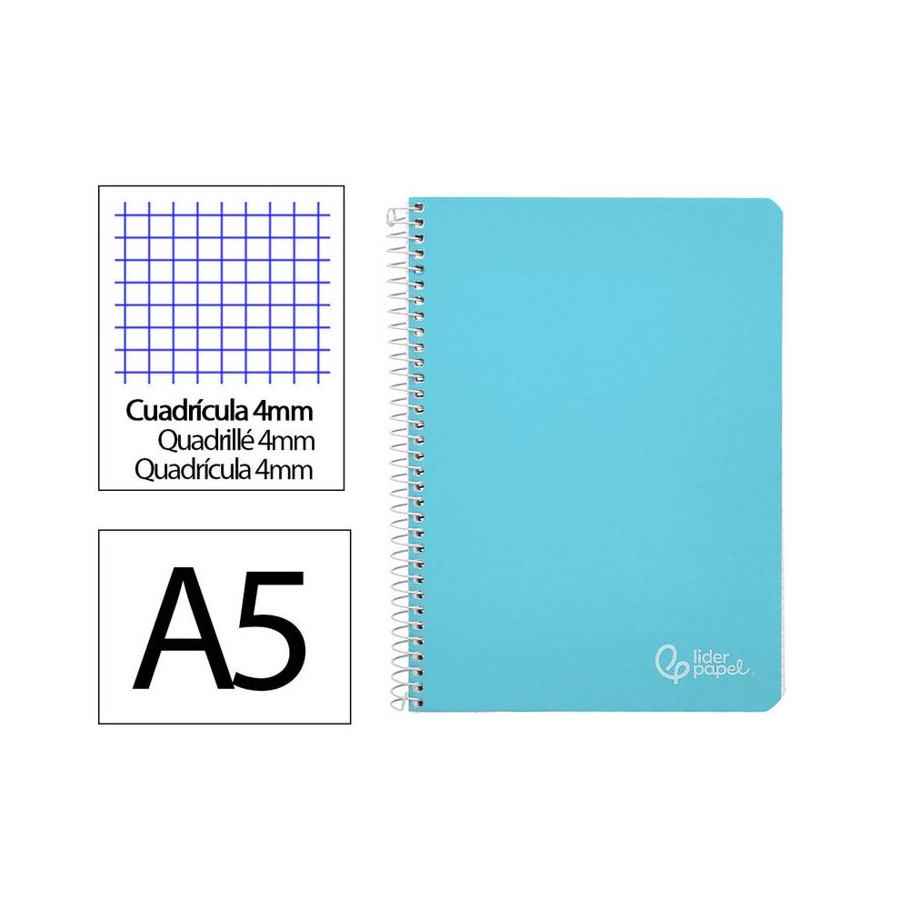 Cuaderno espiral liderpapel din a5 witty tapa dura 80h 90gr cuadro 4mm con margen color azul - BC22