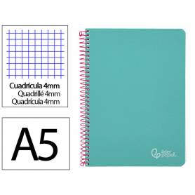 Cuaderno espiral liderpapel din a5 witty tapa dura 80h 90gr cuadro 4mm con margen color turquesa - BC83