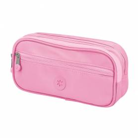 Estuche portatodo antartik 3 compartimentos compañero de mochila color rosa 100 x 60 x 220 mm - IK12