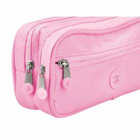 Estuche portatodo antartik 3 compartimentos compañero de mochila color rosa 100 x 60 x 220 mm - IK12