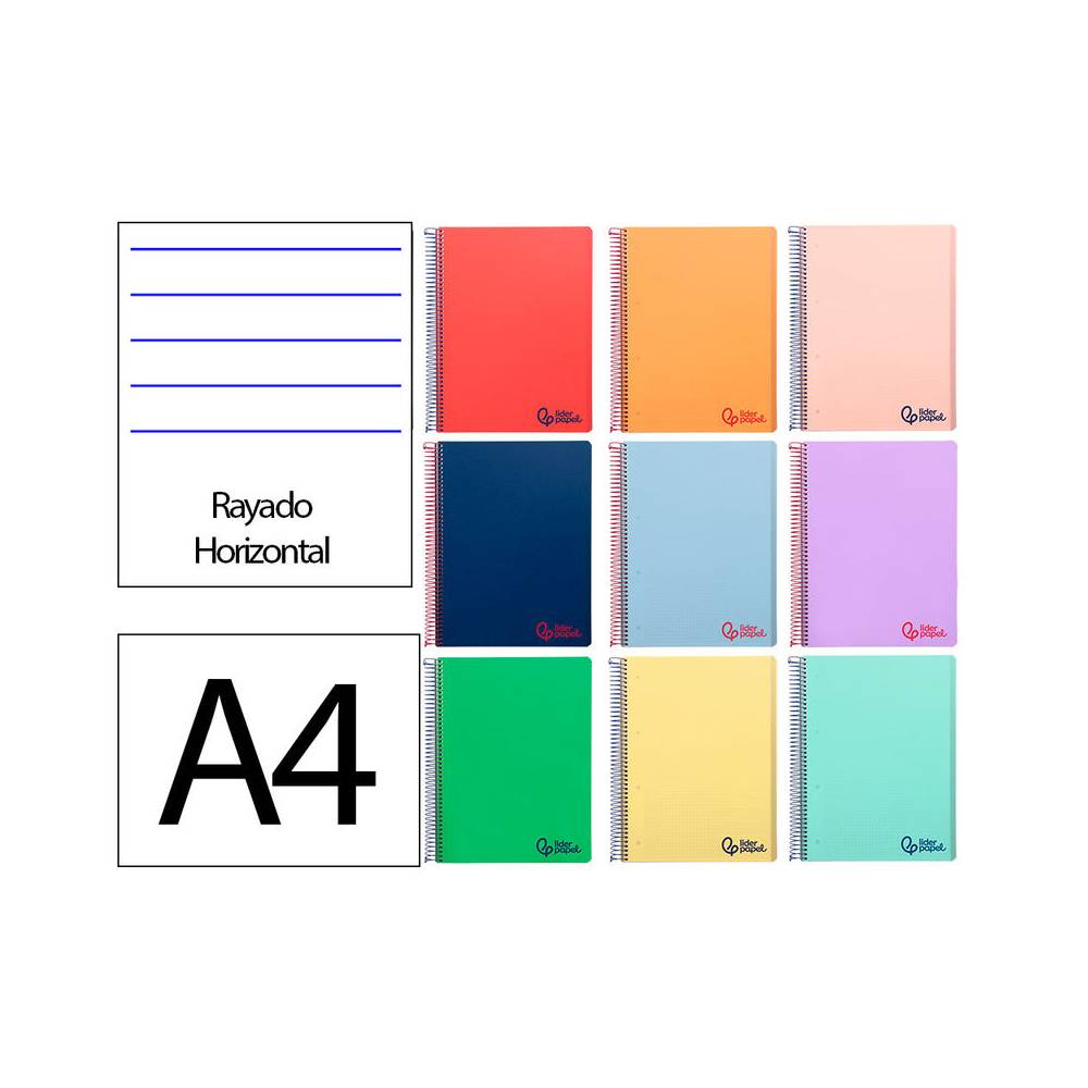 Cuaderno espiral liderpapel a4 micro wonder tapa plastico 120h 90 gr horizontal 5 bandas 4 taladros colores - BA37