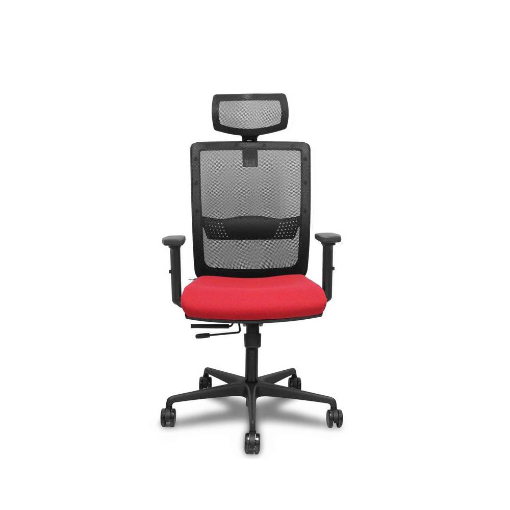 Silla Haches traslack malla negra asiento bali rojo brazos 2D ruedas 65mm cabecero regulable