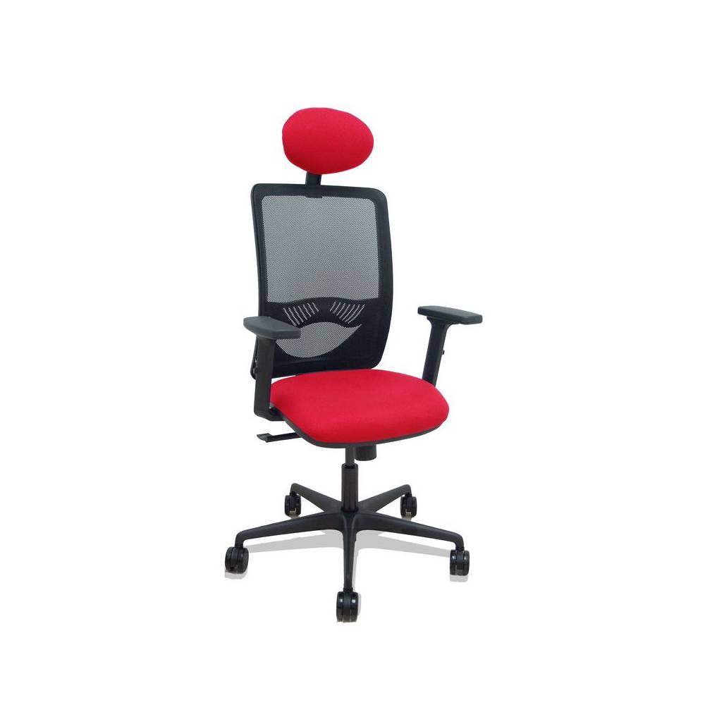 Silla Zulema sincro malla negra asiento bali rojo brazos 2D ruedas 65mm cabecero