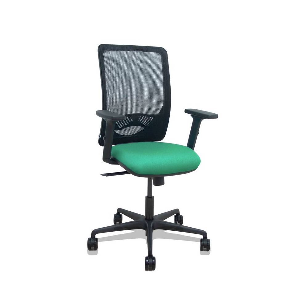 Silla Zulema sincro malla negra asiento bali verde esmeralda brazos 2D ruedas 65mm