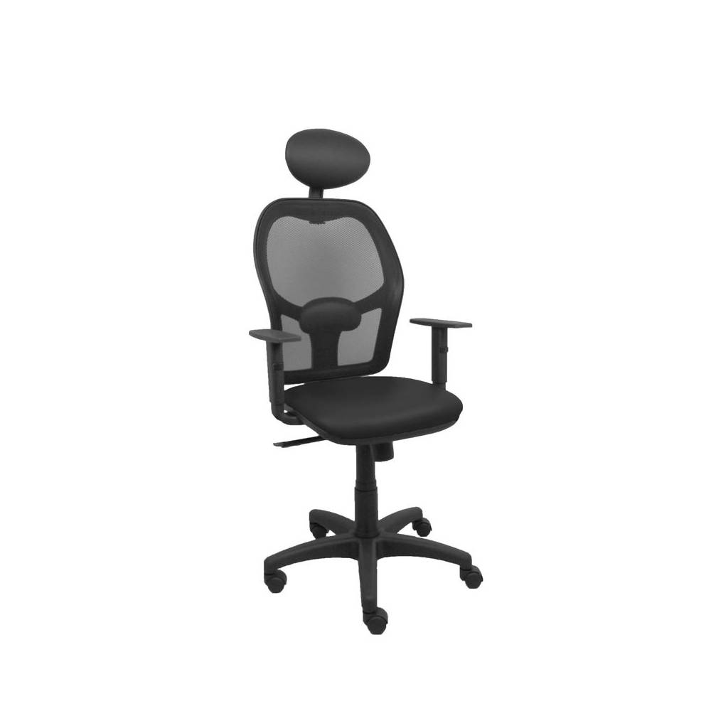 Silla Alocén malla negra asiento similpiel negro brazos regulables cabecero fijo