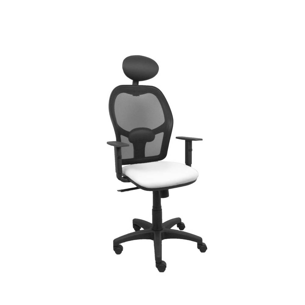 Silla Alocén malla negra asiento similpiel blanco brazos regulables cabecero fijo