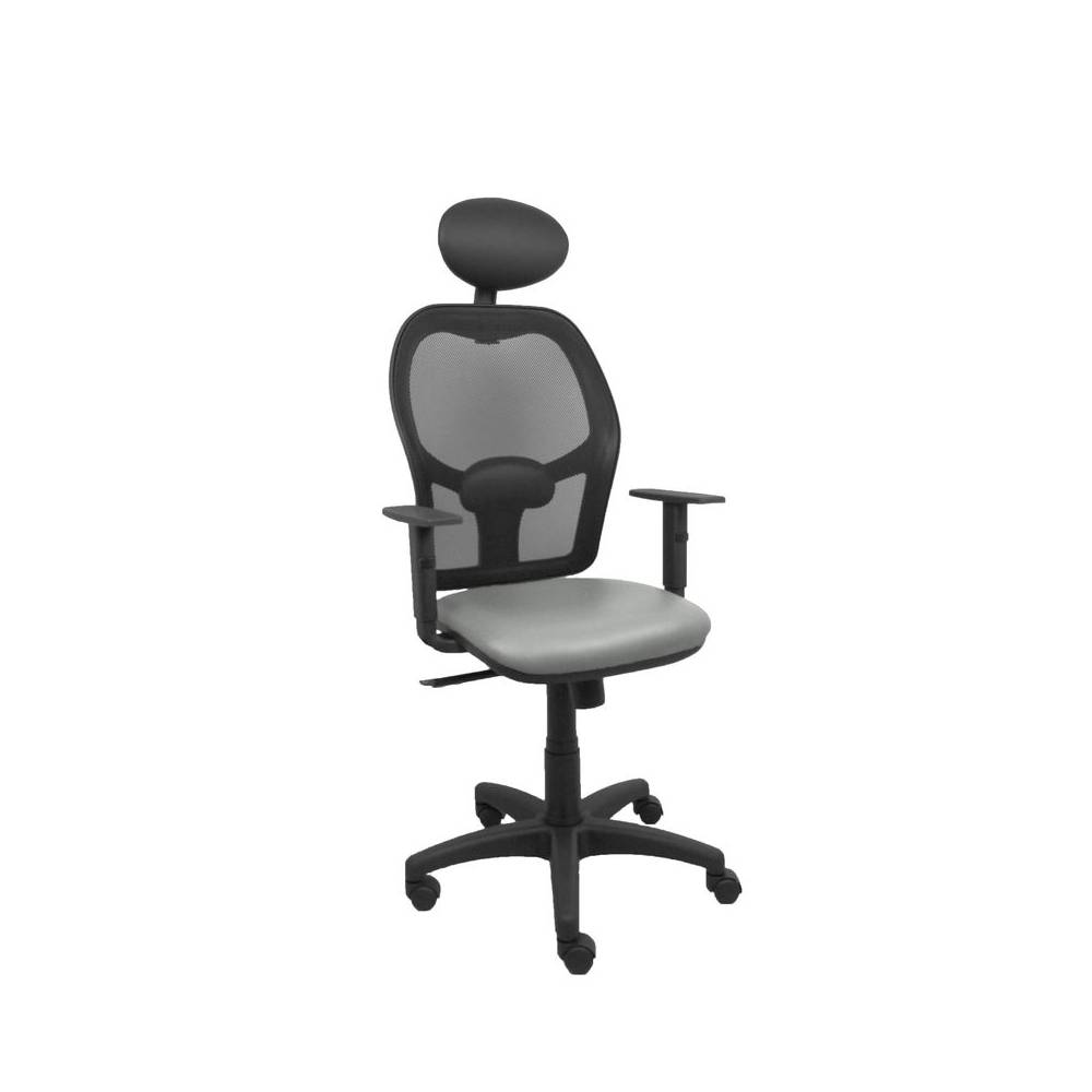 Silla Alocén malla negra asiento similpiel gris brazos regulables cabecero fijo