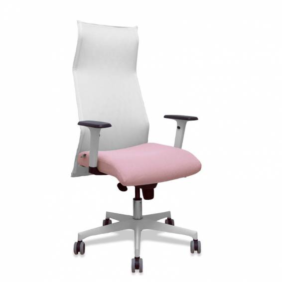 Sillón Sahúco blanco bali rosa brazos blancos base blanca ruedas parqué 65mm