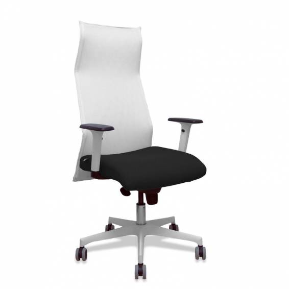 Sillón Sahúco blanco bali negro brazos blancos base blanca ruedas parqué 65mm
