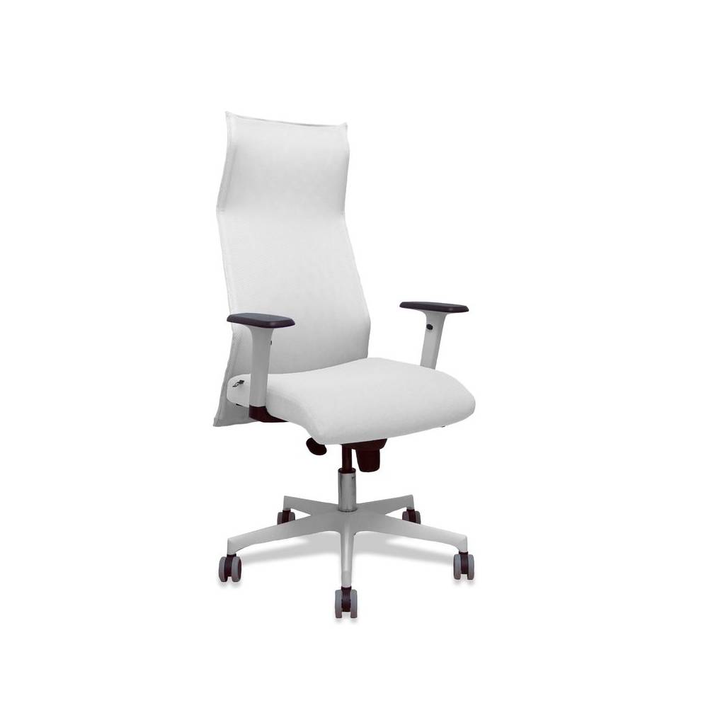 Sillón Sahúco blanco bali blanco brazos blancos base blanca ruedas parqué 65mm