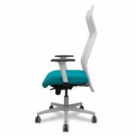 Sillón Sahúco blanco bali turquesa brazos blancos base blanca ruedas parqué 65mm