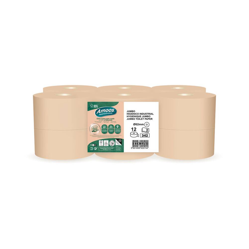 Papel higienico amoos naturally jumbo professional 2 capas pasta cruda paquete de 6 rollos 120 m - J661261