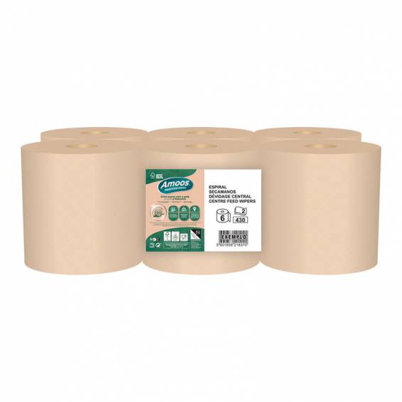 Papel secamanos amoos naturally soft 2 capas pasta cruda paquete de 6 rollos 125 m - J661361
