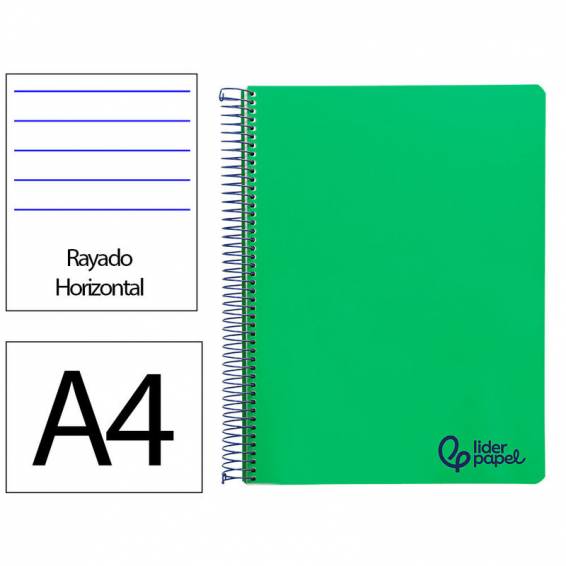 Cuaderno espiral liderpapel a4 wonder tapa plastico 80h 90gr rayado horizontal con margen color verde oscuro - TH75