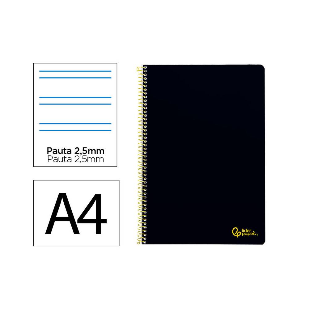 Cuaderno espiral liderpapel din a4 smart tapa blanda 80h 75gr pauta 3,5mm con margen color negro - BF163