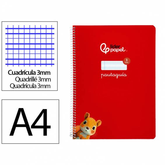 Cuaderno espiral liderpapel di n a4 pautaguia tapa blanda 80h 75 gr cuadro pautado 3mm color rojo - BF110 Cuaderno espiral liderpapel di n a4 pautaguia tapa blanda 80h 75 gr cuadro pautado 3mm color rojo - BF110