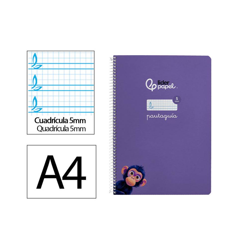 Cuaderno espiral liderpapel di n a4 pautaguia tapa blanda 80h 75 gr cuadro pautado 5mm color lila - BF120