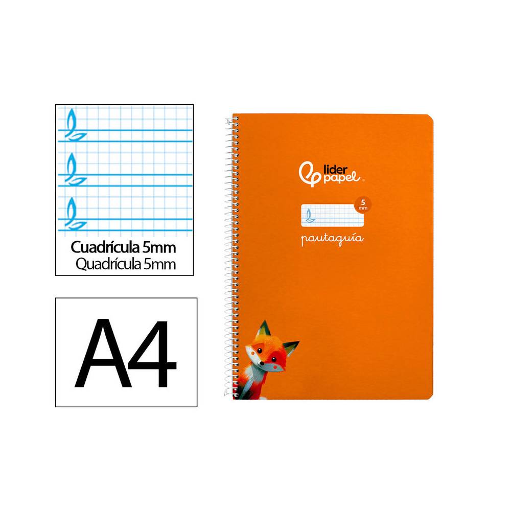 Cuaderno espiral liderpapel di n a4 pautaguia tapa blanda 80h 75 gr cuadro pautado 5mm color naranja - BF121