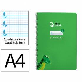 Cuaderno espiral liderpapel di n a4 pautaguia tapa blanda 80h 75 gr cuadro pautado 5mm color verde - BF123